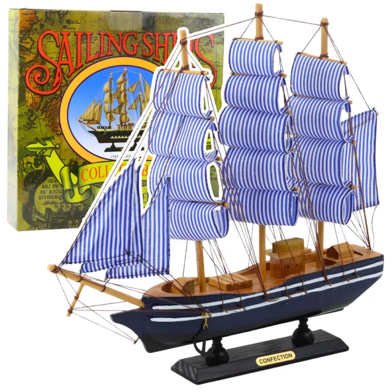 LEAN TOYS Kolekcionējams dekoratīvs burukuģa modelis balts un zils 33x31cm