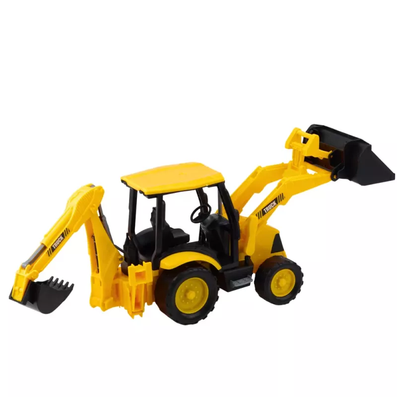 LEAN TOYS Būvniecības ekskavators ar piedziņu, kustīgiem diviem kausiem, dzeltens