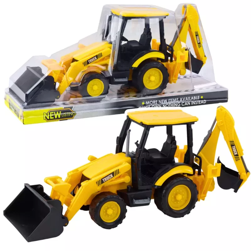 LEAN TOYS Būvniecības ekskavators ar piedziņu, kustīgiem diviem kausiem, dzeltens