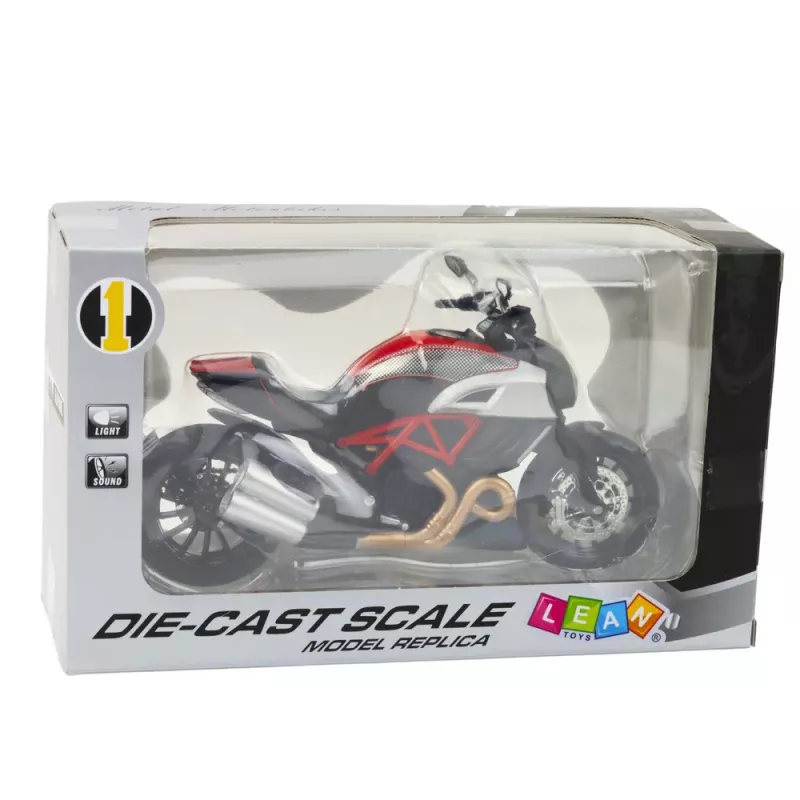 LEAN TOYS Sporta motocikls metāls gaismas skaņas zelts sarkans elementi 1:12