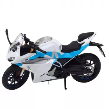 LEAN TOYS Sporta motocikls metāls gaismas skaņas balts zils 1:12