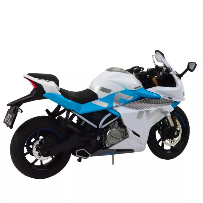 LEAN TOYS Sporta motocikls metāls gaismas skaņas balts zils 1:12