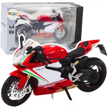 LEAN TOYS Sporta motocikls Metāls Sarkans Balts Gaismas Skaņas 1:12