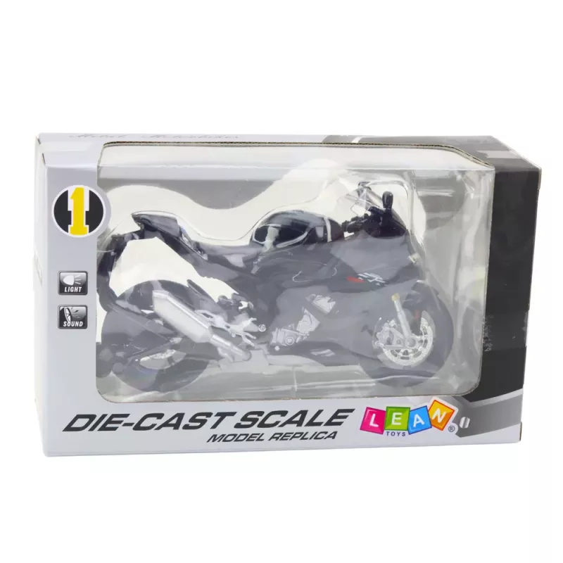 LEAN TOYS Sporta motocikls Metāls Gaismas Skaņas Melns S1000 1:12