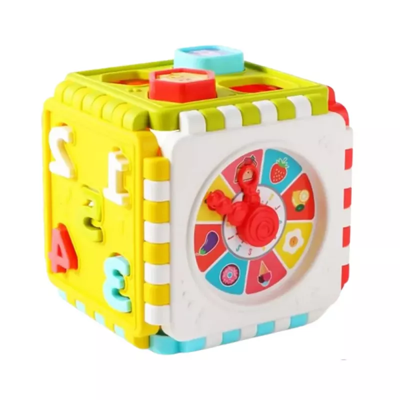 LEAN TOYS Izglītojošs kubs šķirotājs ar cipariem, rakstiem, pulksteni, krāsains