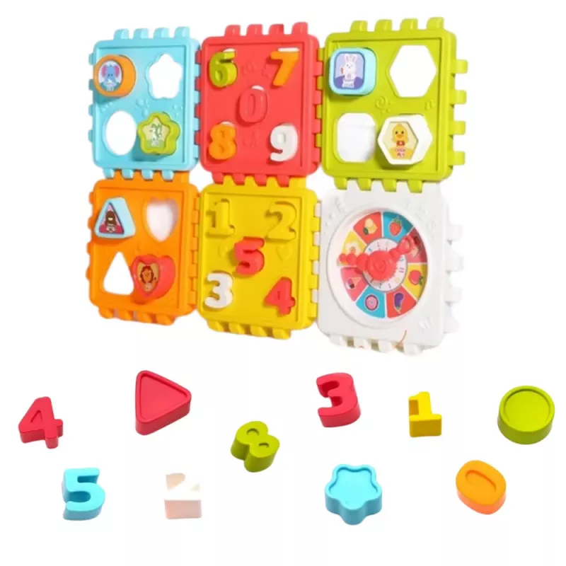 LEAN TOYS Izglītojošs kubs šķirotājs ar cipariem, rakstiem, pulksteni, krāsains
