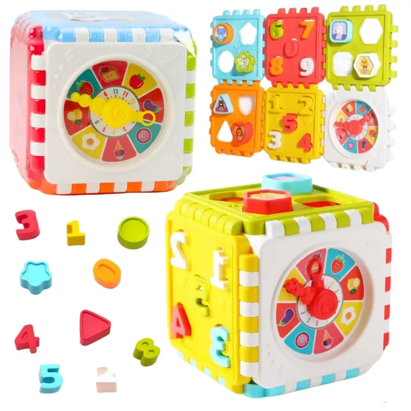 LEAN TOYS Izglītojošs kubs šķirotājs ar cipariem, rakstiem, pulksteni, krāsains