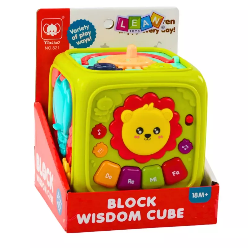 LEAN TOYS Interaktīvs izglītojošs kubs mazuļiem Lauva Zaļš