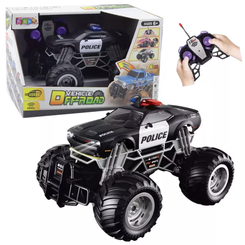 LEAN TOYS RC Policijas bezceļu transportlīdzeklis ar tālvadību 1:16 Gaismas Dūmi