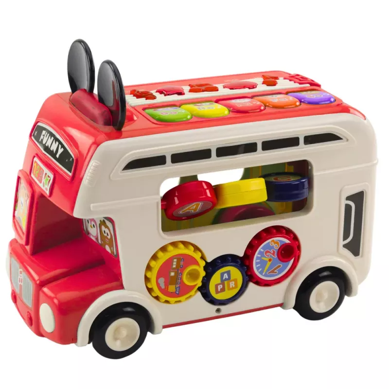 LEAN TOYS Interaktīvs izglītojošs autobuss ar šķirotāju, gaismām un skaņām, sarkans