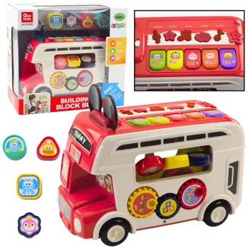 LEAN TOYS Interaktīvs izglītojošs autobuss ar šķirotāju, gaismām un skaņām, sarkans
