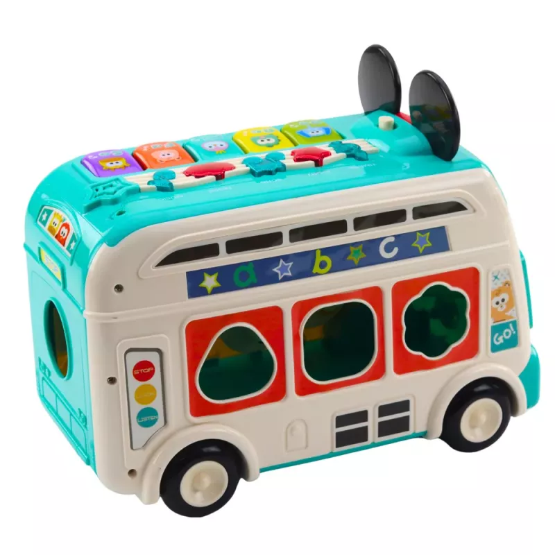 LEAN TOYS Interaktīvs izglītojošs autobuss ar formu šķirotāju, gaismām un skaņām, Tirkīza