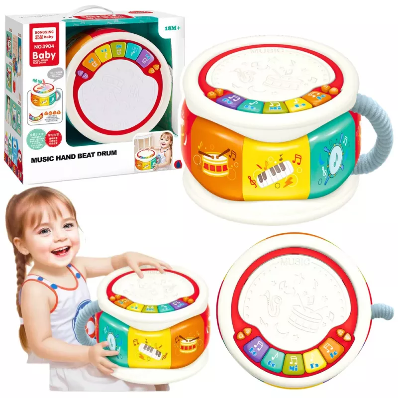 LEAN TOYS Lielā interaktīvā izglītojošā bungas mazuļiem, krāsainas