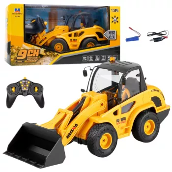 Huina 1:24 RC Ekskavators ar Iekrāvēju - 9 Kanālu 2.4GHz Tālvadības Celtniecības Transportlīdzeklis ar LED Gaismām un Skaņām