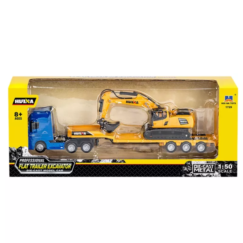 Huina 1:50 Diecast Truck with Trailer Tow Truck Metal Excavator Yellow