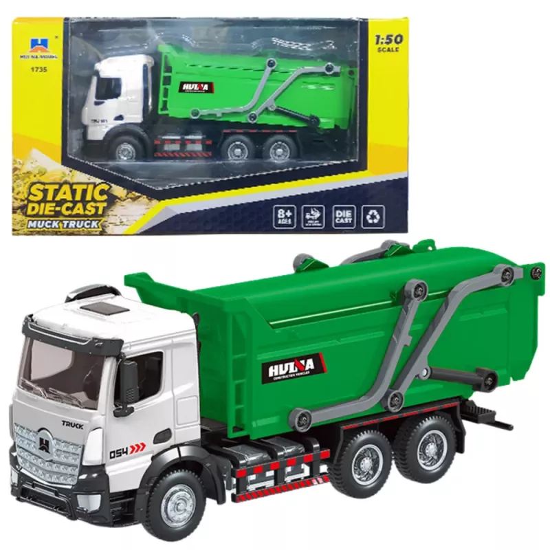 Huina 1:50 Diecast Garbage Truck Green Metal Alloy Model
