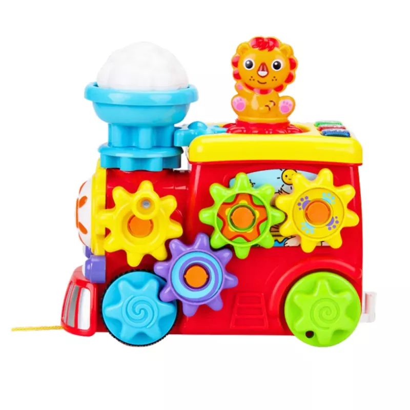 LEAN TOYS Interaktīvā muzikālā lokomotīve mazuļiem ar zobratiem, krāsaina