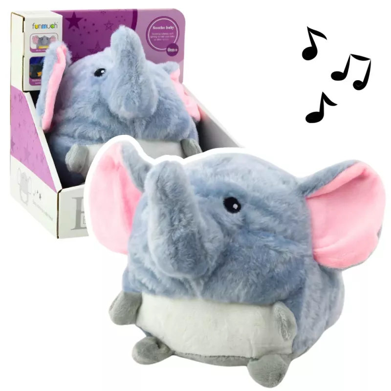 LEAN TOYS Plush Elephant Sleeping Toy with Light and Sound, Gray