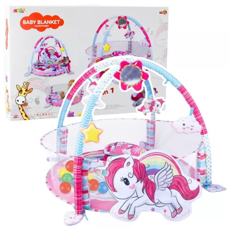 LEAN TOYS Bērnu rotaļu paklājs Bumbu baseins 3in1 Vienradzis Rozā