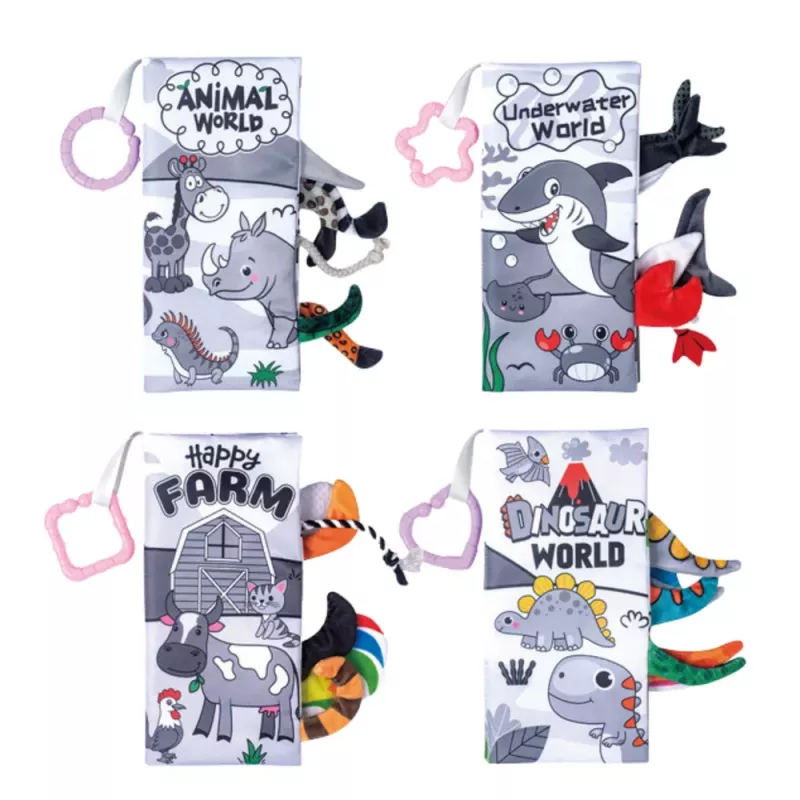 LEAN TOYS Mīksto izglītojošo sensorisko grāmatiņu komplekts mazuļiem 4 gab.