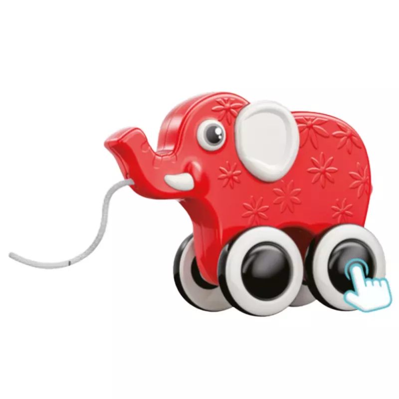 LEAN TOYS Elephant Pull Toy On A String Squeaker Eco Red