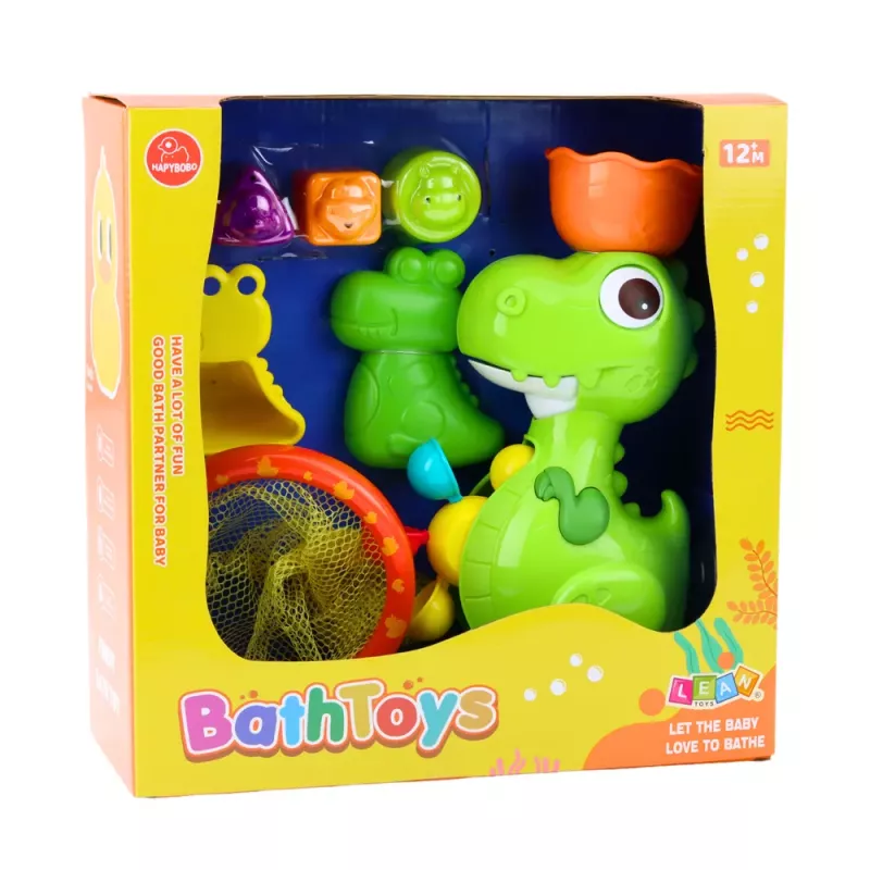 LEAN TOYS Vannas rotaļlietu komplekts Dinozaurs ar dzirnaviņu piederumiem 8 gab.