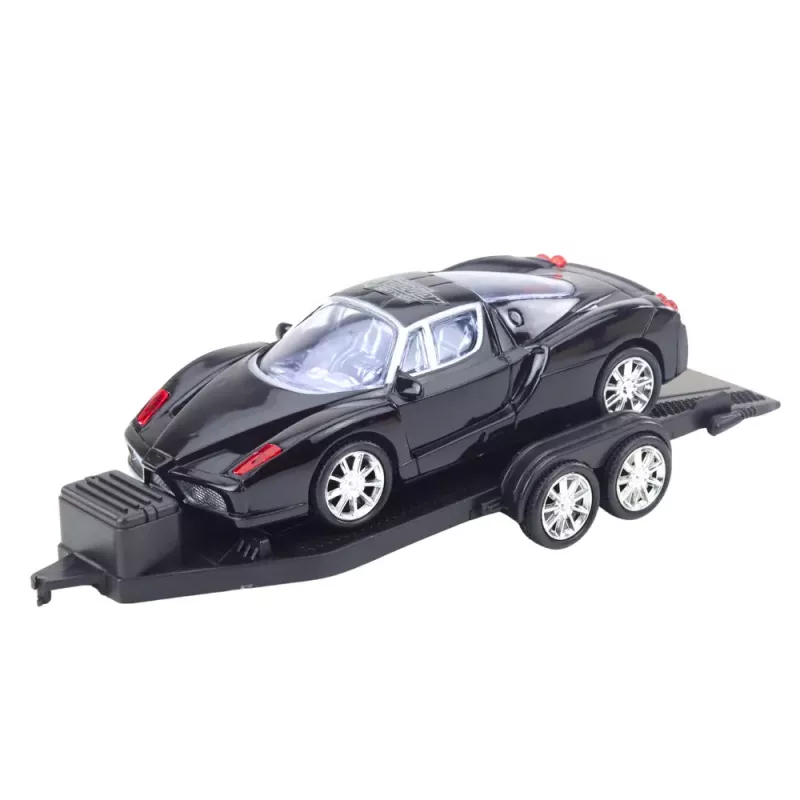 LEAN TOYS Bezceļu auto komplekts: sarkans evakuators un melns sporta auto 59cm