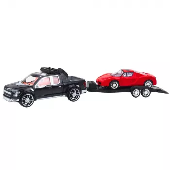 LEAN TOYS Bezceļu auto komplekts Melns evakuators Sarkans sporta auto 59cm