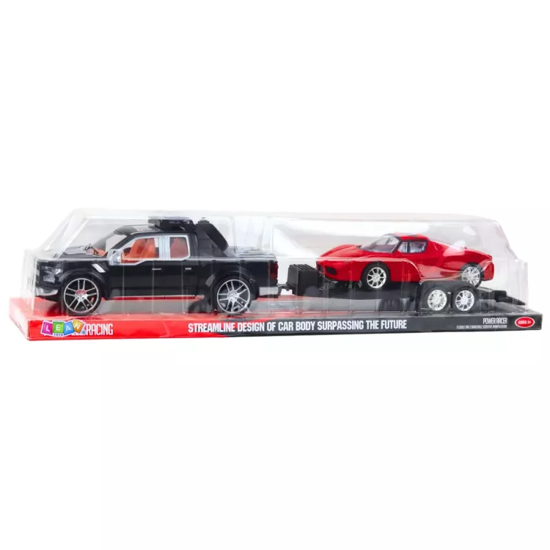 LEAN TOYS Bezceļu auto komplekts Melns evakuators Sarkans sporta auto 59cm