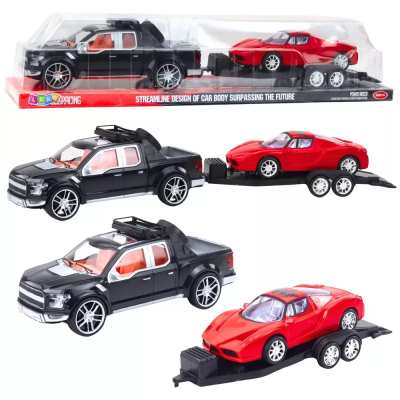 LEAN TOYS Bezceļu auto komplekts Melns evakuators Sarkans sporta auto 59cm