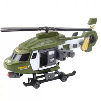 LEAN TOYS Militārais helikopters ar āķi un nestuvēm, gaismas un skaņas, haki, mērogs 1:16