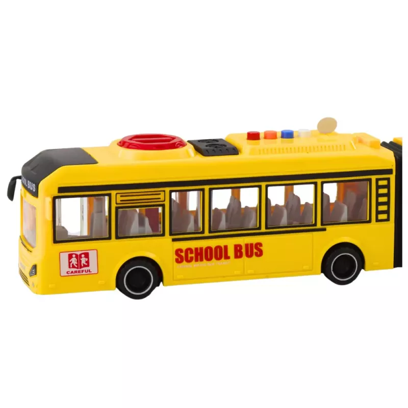 LEAN TOYS Locīts skolas autobuss ar atveramām durvīm, gaismām, skaņām, dzeltens, 1:16 mērogs