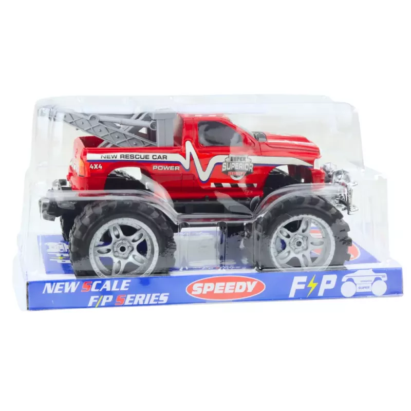 LEAN TOYS aizmugurējo riteņu piedziņas bezceļu glābšanas transportlīdzeklis ar sakabi, sarkans 27cm