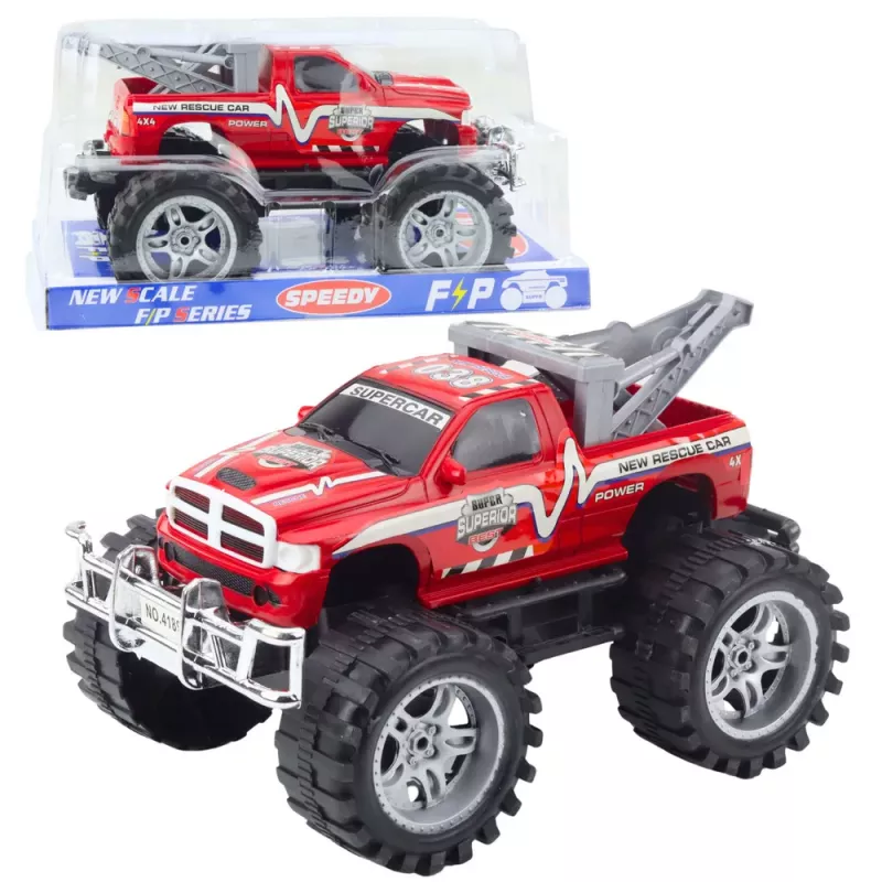 LEAN TOYS aizmugurējo riteņu piedziņas bezceļu glābšanas transportlīdzeklis ar sakabi, sarkans 27cm