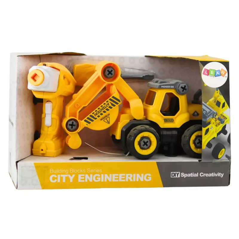 LEAN TOYS Remote Controlled Screwdriver RC Excavator Yellow 2in1