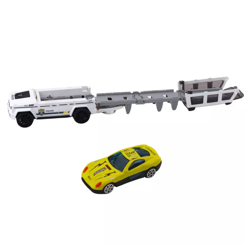 LEAN TOYS Policijas bezceļu auto ar berzes piedziņu, atveramu bagāžnieku, balts