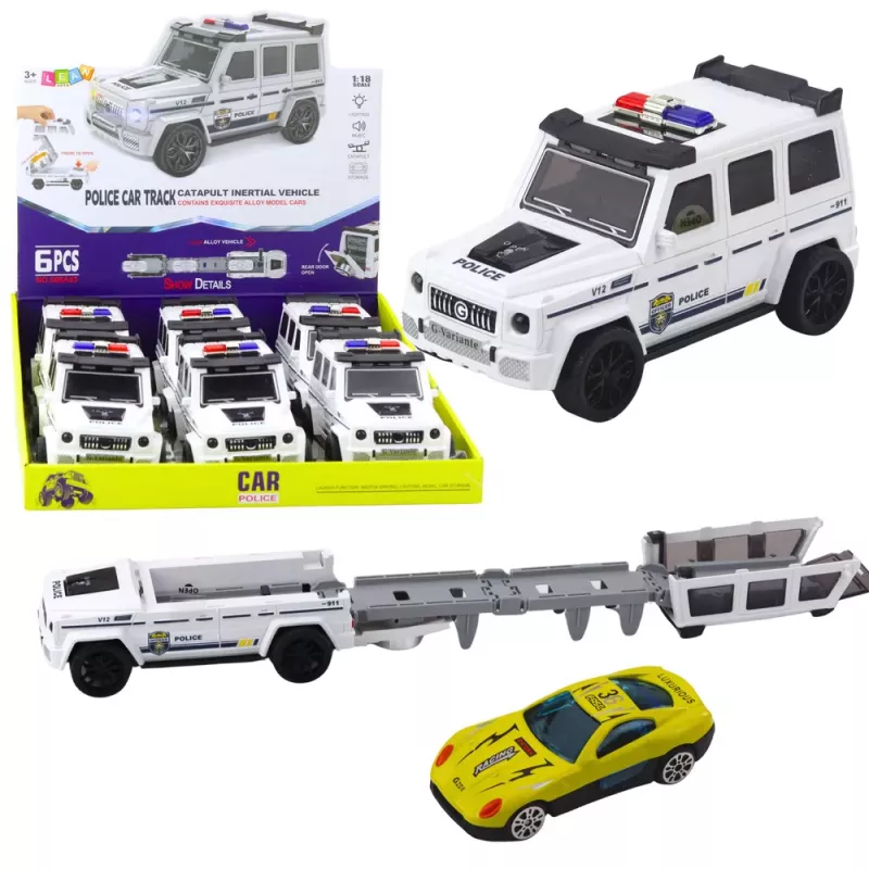 LEAN TOYS Policijas bezceļu auto ar berzes piedziņu, atveramu bagāžnieku, balts