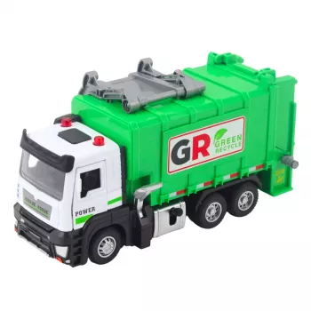 LEAN TOYS Atkritumu mašīna ar motoru, 4 atkritumu tvertnēm, gaismām, skaņām, zaļa