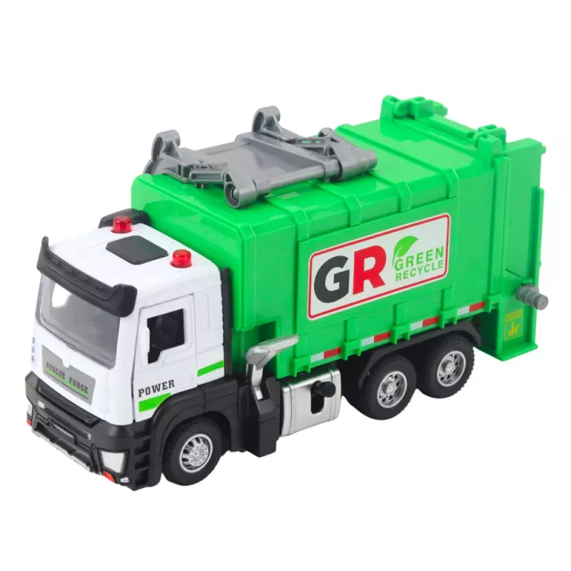 LEAN TOYS Atkritumu mašīna ar motoru, 4 atkritumu tvertnēm, gaismām, skaņām, zaļa