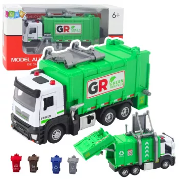 LEAN TOYS Atkritumu mašīna ar motoru, 4 atkritumu tvertnēm, gaismām, skaņām, zaļa
