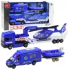 LEAN TOYS Policijas glābšanas komplekts ar automašīnu, laivu, kravas automašīnu un helikopteru zilā krāsā