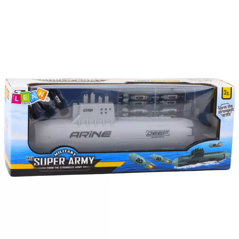 LEAN TOYS Kuģa zemūdene ar torpēdu šaušanu, pelēka, 28 cm