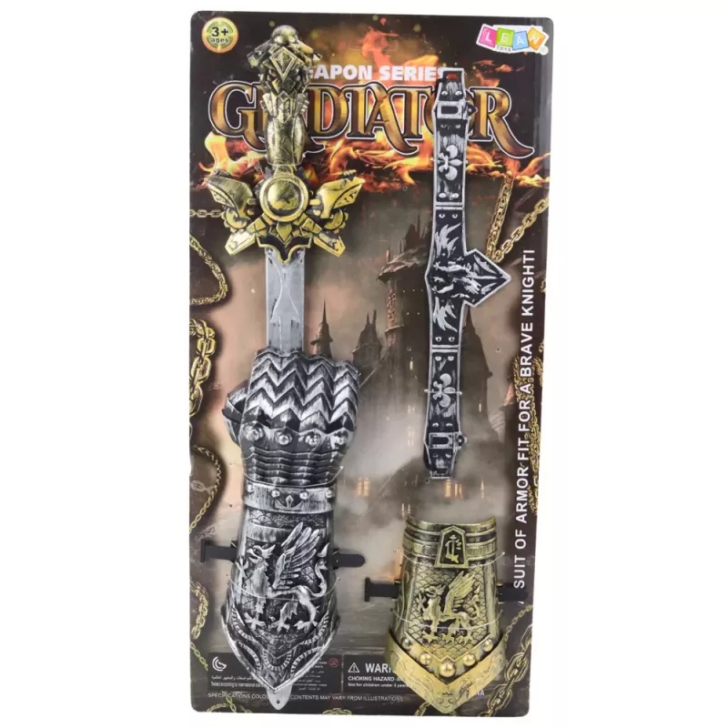LEAN TOYS Bruņinieka komplekts Gladiatora zobens aizsargi josta dekorēta