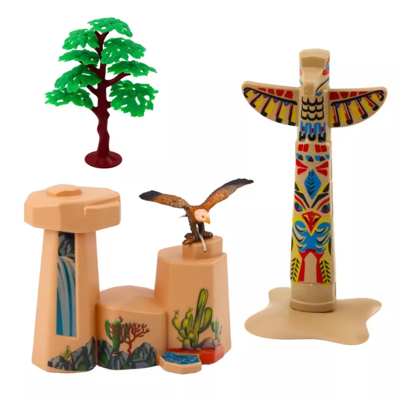 LEAN TOYS Indiāņu figūru komplekts Ciemata indiāņi Kanoe Totēms