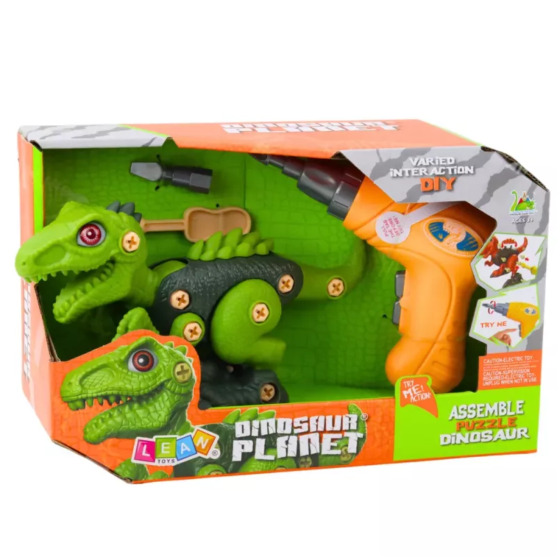LEAN TOYS Dinozaurs Izjaucams un Saliekams T-Rex Zaļš ar Elektrisko Urbi DIY