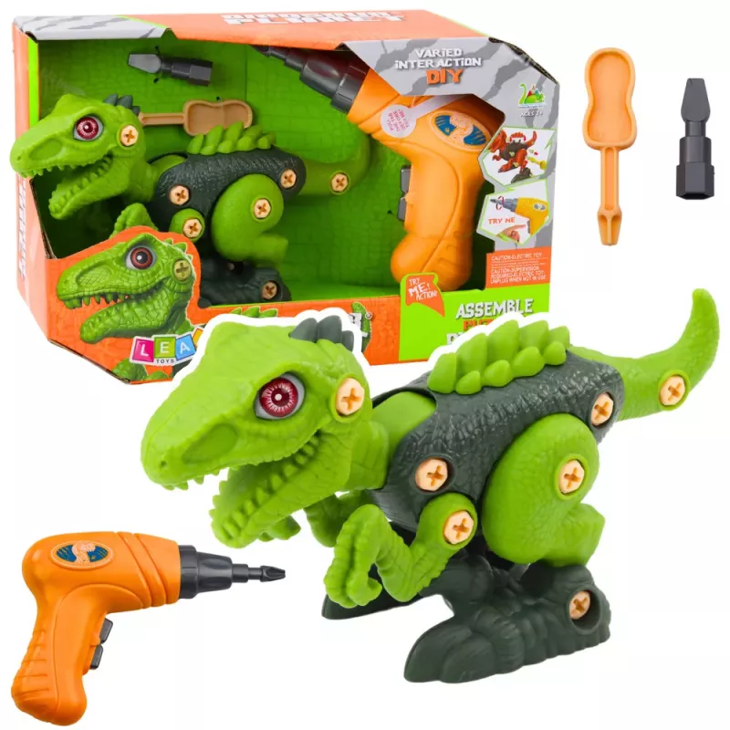 LEAN TOYS Dinozaurs Izjaucams un Saliekams T-Rex Zaļš ar Elektrisko Urbi DIY