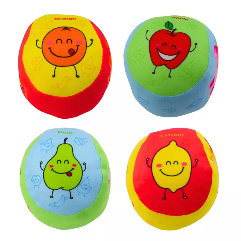 LEAN TOYS Mīksto bumbiņu komplekts mazuļiem Krāsaini augļi 4 gab.