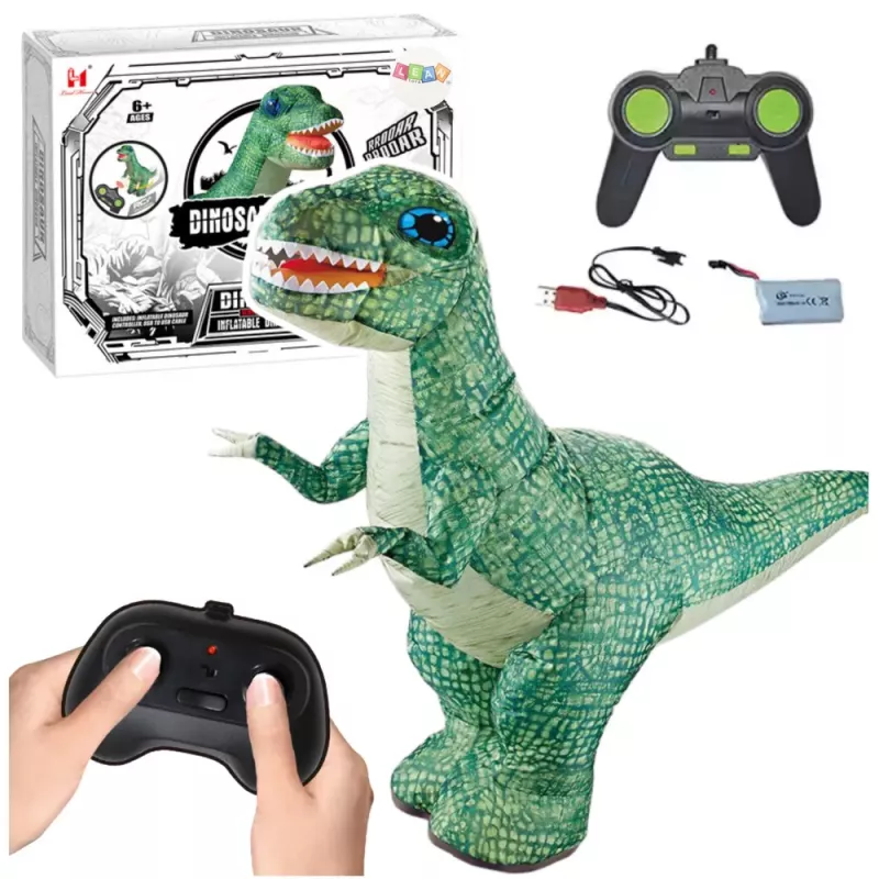 LEAN TOYS Liels piepūšamais dinozaurs ar tālvadību RC Zaļš 130 x 190 cm
