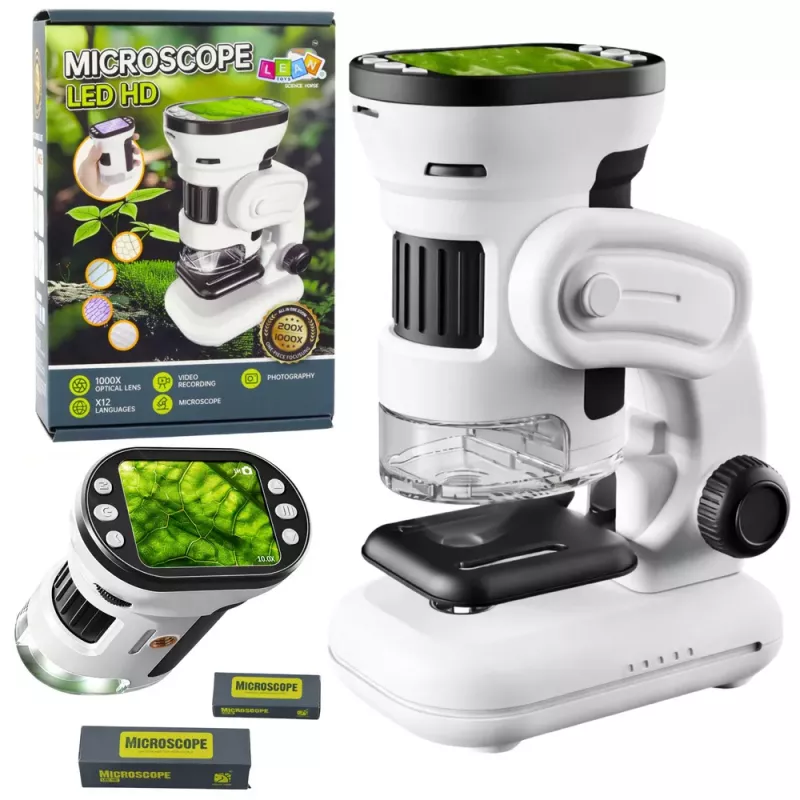 LEAN TOYS Izglītojošs digitālais mikroskops ar ekrānu, 1000X LED video un foto funkcija