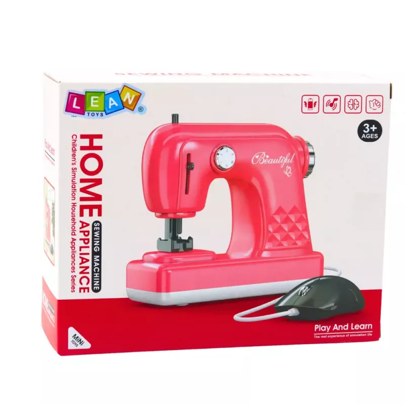 LEAN TOYS Rotaļlietu šujmašīna ar peli bērniem gaiši rozā